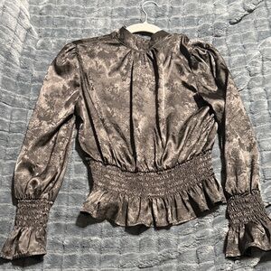Fashion Nova Metallic Brown Smocked Blouse